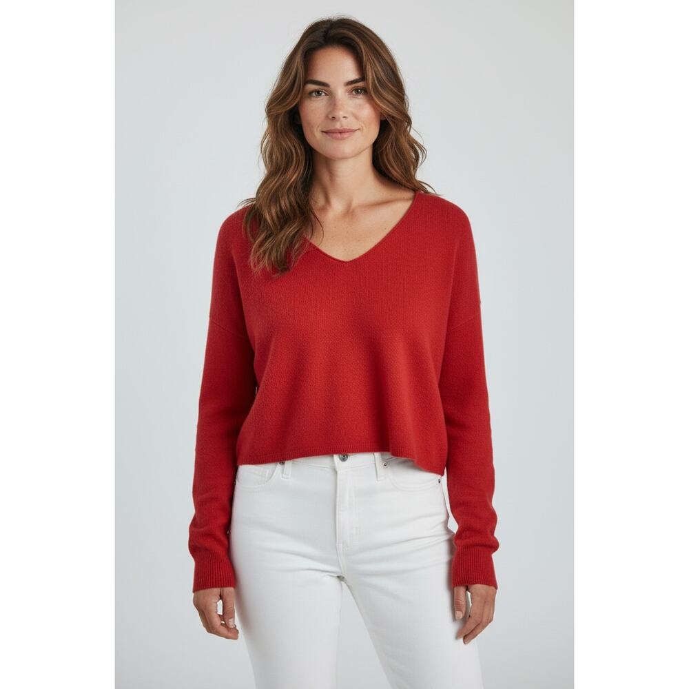 J. Crew Cashmere Relaxed Cropped V Neck Sweater Red XXS